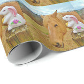 Papier Cadeau Lapin blanc et cheval jaune blond (Coin rond)
