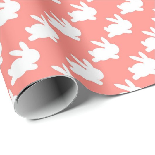 Papier Cadeau Lapin blanc Saumon rose en marche (Coin rond)