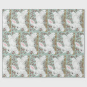Papier Cadeau Lapin Blanc Vert clair Lapin Lapin Enveloppement C (Plat)