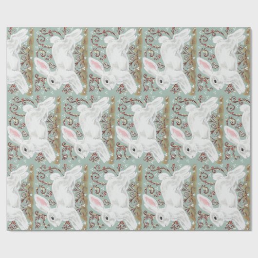 Papier Cadeau Lapin Blanc Vert clair Lapin Lapin Enveloppement C (Plat)