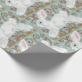 Papier Cadeau Lapin Blanc Vert clair Lapin Lapin Enveloppement C (Coin)
