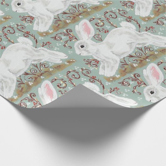 Papier Cadeau Lapin Blanc Vert clair Lapin Lapin Enveloppement C (Coin)