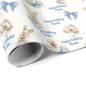 Papier Cadeau Lapin Canard à l'aquarelle Ruban Bleu Bon Annivers (Coin rond)