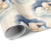 Papier Cadeau Lapin Céleste Garçons Anniversaire (Coin rond)