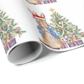 Papier Cadeau Lapin classique avec arbre de Noël (Coin rond)