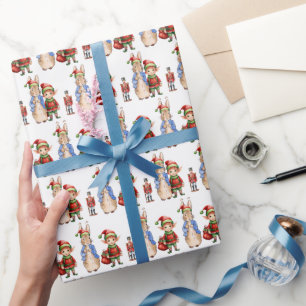 Papier Cadeau Lapin classique avec un elfe chapeau de Père Noël