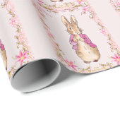 Papier Cadeau Lapin classique en veste rose (Coin rond)