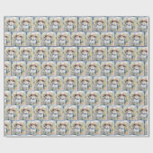 Papier Cadeau Lapin d'aquarelle portant un Bonnet (Plat)