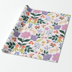 Papier Cadeau Lapin d'art folklorique fantaisiste et jardin bota