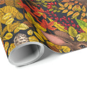 Papier Cadeau Lapin d'automne en noir (Coin rond)