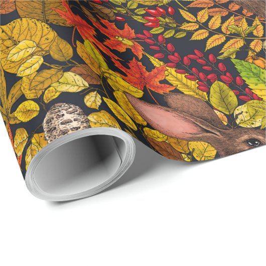 Papier Cadeau Lapin d'automne en noir (Coin rond)