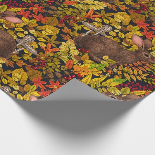 Papier Cadeau Lapin d'automne en noir (Coin)