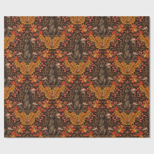 Papier Cadeau Lapin d'automne sur brun (Plat)