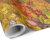 Papier Cadeau Lapin d'automne sur ocre (Coin rond)