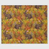 Papier Cadeau Lapin d'automne sur ocre (Plat)