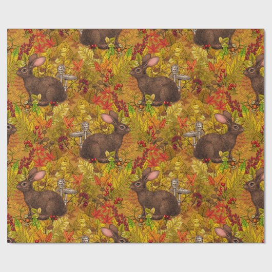 Papier Cadeau Lapin d'automne sur ocre (Plat)