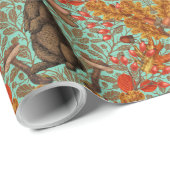 Papier Cadeau Lapin d'automne sur vert clair (Coin rond)