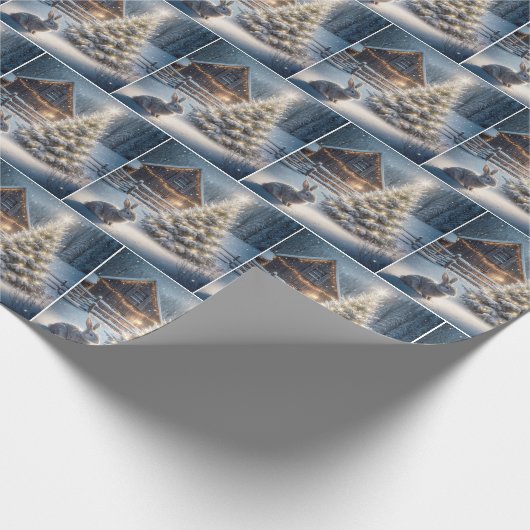 Papier Cadeau Lapin De Noël Avec Arbre Céleste (Coin)