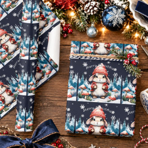 Papier Cadeau Lapin de Noël Fantaisiste