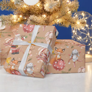 Papier Cadeau Lapin de Noël Renard Noël Hiver Fêtes Motif
