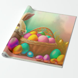 Papier Cadeau Lapin De Pâques Avec Collection De Paniers