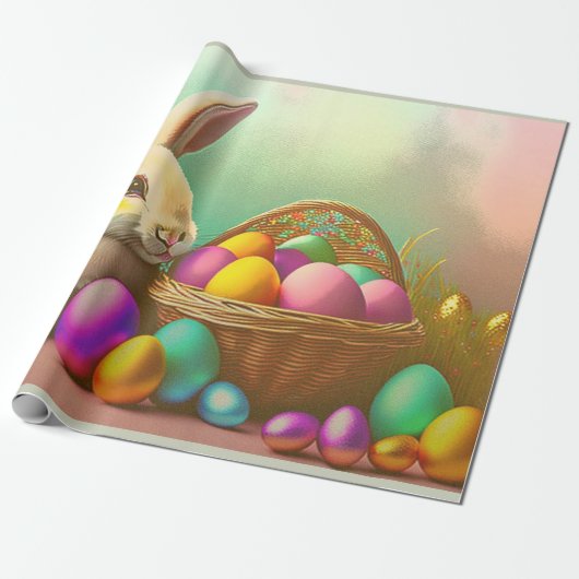 Papier Cadeau Lapin De Pâques Avec Collection De Paniers (Déroulé)