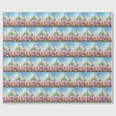 Papier Cadeau Lapin de Pâques blanc dans un jardin de tulipes (Plat)