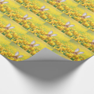 Papier Cadeau Lapin de Pâques dans les tulipes jaunes