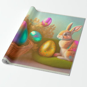 Papier Cadeau Lapin De Pâques Et Oeufs Brillants Dans Une Collec