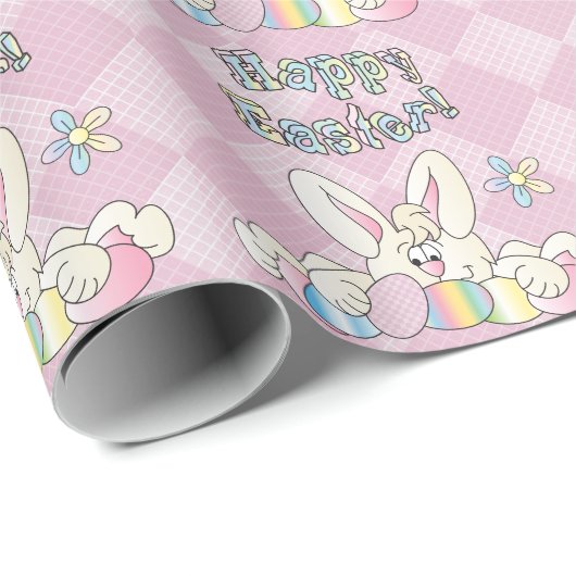 Papier Cadeau Lapin de Pâques heureux (Coin rond)