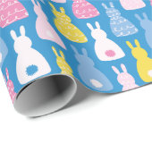 Papier Cadeau Lapin de Pâques motif bleu (Coin rond)
