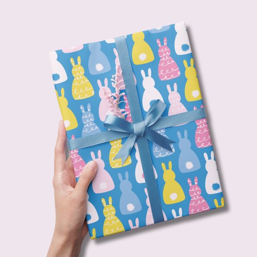 Papier Cadeau Lapin de Pâques motif bleu
