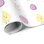 Papier Cadeau Lapin de Pâques, poussins et oeufs de Pâques (Coin rond)