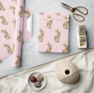 Papier Cadeau Lapin De Pâques Sur Rose
