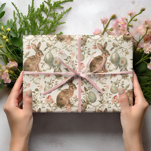 Papier Cadeau Lapin de Pâques Toile Vintage