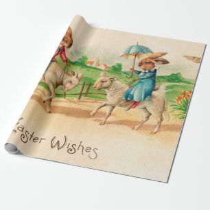 Papier Cadeau Lapin de Pâques vintage Agneaux d'équitation de la