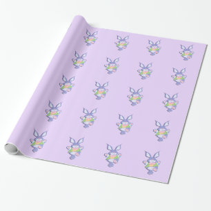 Papier Cadeau Lapin de Pâques violet dansant