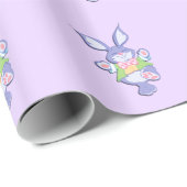 Papier Cadeau Lapin de Pâques violet dansant (Coin rond)