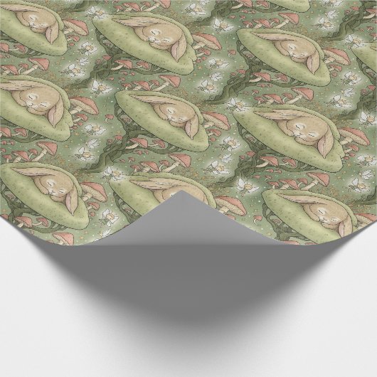 Papier Cadeau Lapin endormi dans une forêt enchantée (Coin)