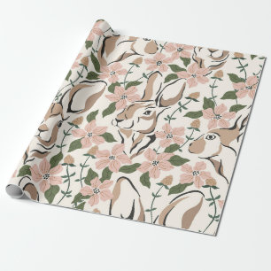 Papier Cadeau Lapin Fantaisiste et Jardin Floral Rose