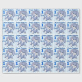 Papier Cadeau Lapin farci Doux Garçons 1er Anniversaire Nom Âge (Plat)