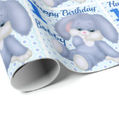 Papier Cadeau Lapin farci Doux Garçons 1er Anniversaire Nom Âge (Coin rond)