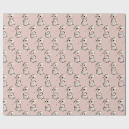 Papier Cadeau Lapin Fille Sur PInk (Plat)