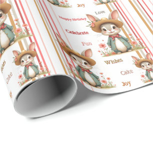 Papier Cadeau Lapin Gris Avec Floral Et Gris