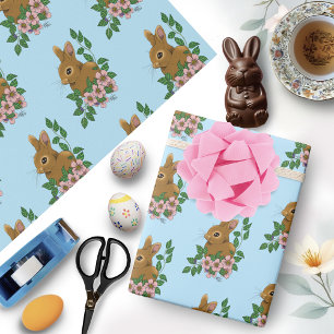Papier Cadeau Lapin Lapin Fleurs Roses
