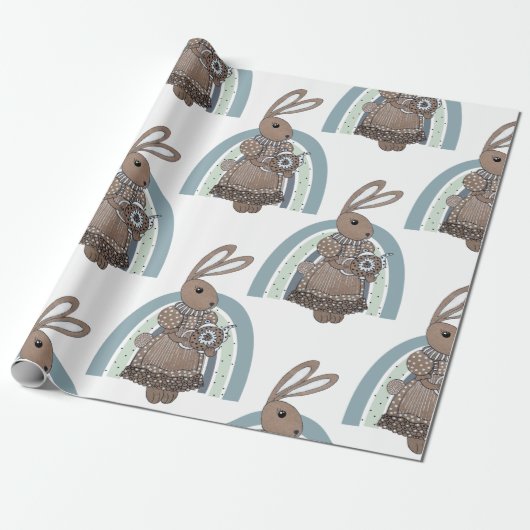 Papier Cadeau Lapin lapin lapin lapin lapin en gros arc-en-ciel (Déroulé)
