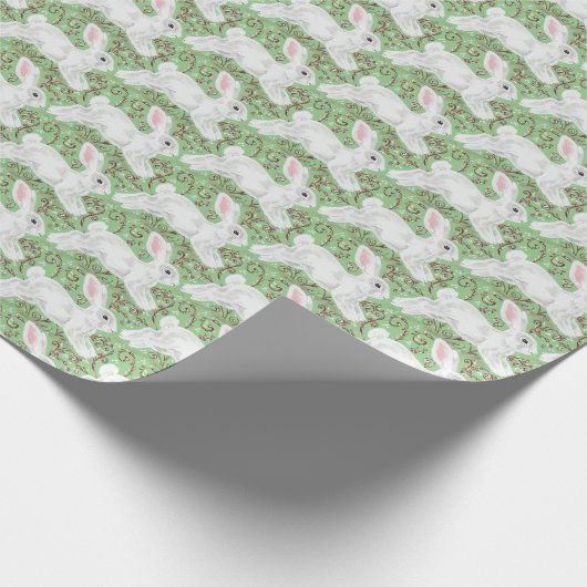 Papier Cadeau Lapin Lapin Lapin Vins verts & Scrolls mignonnes (Coin)
