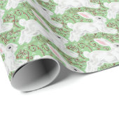 Papier Cadeau Lapin Lapin Lapin Vins verts & Scrolls mignonnes (Coin rond)