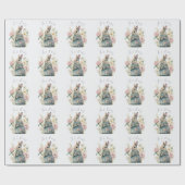 Papier Cadeau Lapin Lapin rose Floral Baby Baby shower Script W (Plat)