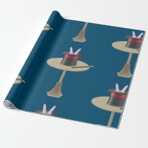 Papier Cadeau Lapin Magique dans un Chapeau avec une Baguette